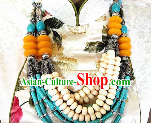 Chinese Traditional Mongolian Nationality Necklet Decoration Moggol Ethnic Handmade Folk Dance Necklace Jewelry Accessories for Women