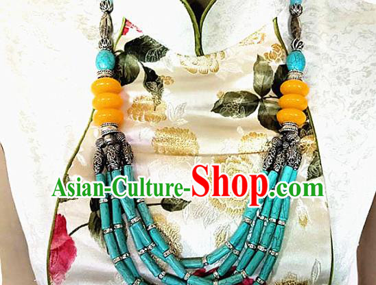 Chinese Traditional Zang Nationality Folk Dance Necklet Decoration Tibetan Ethnic Handmade Kallaite Beads Necklace Jewelry Accessories for Women