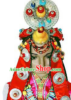 Chinese Traditional Tibetan Nationality Wedding Hair Accessories Decoration Handmade Zang Ethnic Bride Headwear for Women