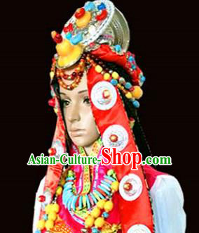 Chinese Traditional Tibetan Nationality Wedding Hair Accessories Decoration Handmade Zang Ethnic Bride Headwear for Women