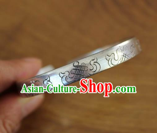 Chinese Traditional Tibetan Nationality Lucky Bracelet Jewelry Accessories Decoration Handmade Zang Ethnic Silver Carving Bangle for Women