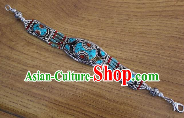 Chinese Traditional Tibetan Nationality Blue Beads Bracelet Jewelry Accessories Decoration Handmade Zang Ethnic Kallaite Bangle for Women