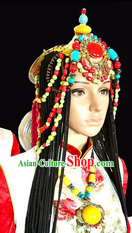 Chinese Traditional Tibetan Nationality Hair Accessories Decoration Handmade Zang Ethnic Folk Dance Stage Show Headdress for Women