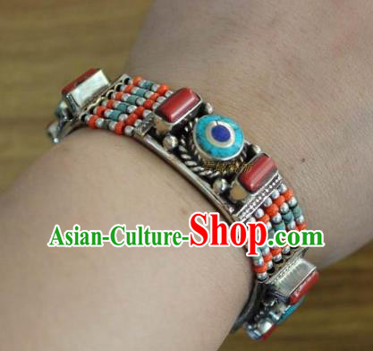 Chinese Traditional Tibetan Nationality Corallite Bracelet Jewelry Accessories Decoration Handmade Zang Ethnic Bangle for Women