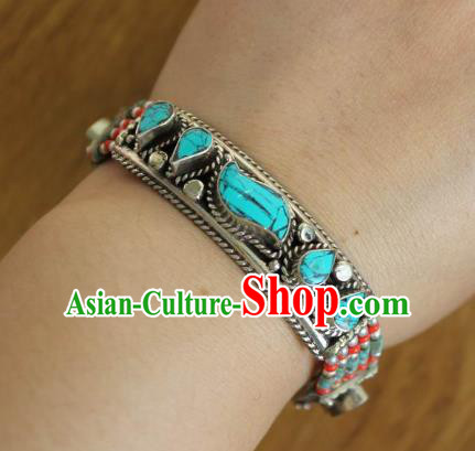 Chinese Traditional Tibetan Nationality Calaite Bracelet Jewelry Accessories Decoration Handmade Zang Ethnic Turquoise Bangle for Women