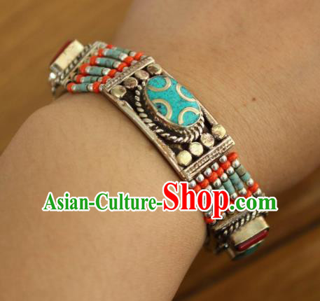 Chinese Traditional Tibetan Nationality Court Silver Bracelet Jewelry Accessories Decoration Zang Ethnic Handmade Bangle for Women