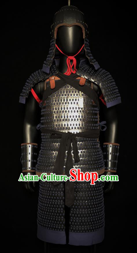 Traditional Chinese Tang Dynasty General Iron Body Armor and Helmet Ancient Warrior Costumes for Men