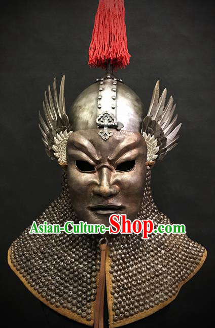 Traditional Chinese Ming Dynasty General Iron Body Armor Ancient Warrior Costumes and Helmet for Men