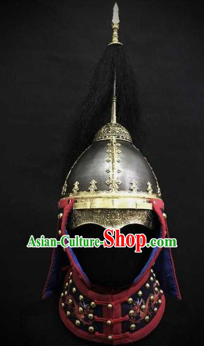 Traditional Chinese Ming Dynasty General Armet Iron Hat Headpiece Ancient Military Officer Cavalry Helmet for Men