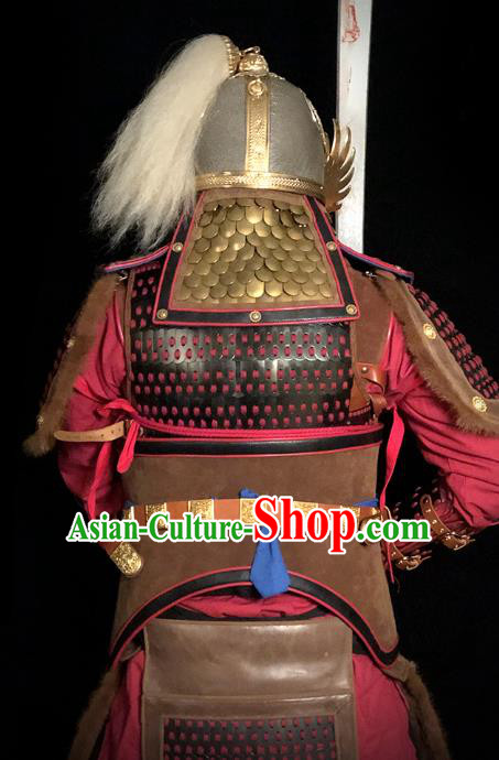 Traditional Chinese Song Dynasty General Body Armor Ancient Cavalry Warrior Costumes and Helmet Full Set