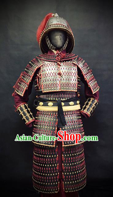 Traditional Chinese Song Dynasty Warrior Body Armor Ancient Infantry General Iron Costumes and Helmet Full Set