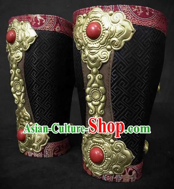 Traditional Chinese Song Dynasty Warrior Black Brocade Wrist Guard Wristband Armor Ancient Soldier Leather Wristlets for Men