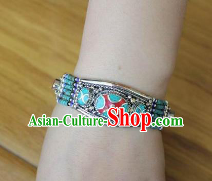 Chinese Traditional Tibetan Nationality Copper Bracelet Jewelry Accessories Decoration Handmade Zang Ethnic Silver Bangle for Women