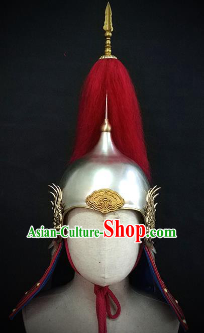 Traditional Chinese Ming Dynasty General Phoenix Wings Armor Hat Headpiece Ancient Soldier Warrior Armet Iron Helmet for Men