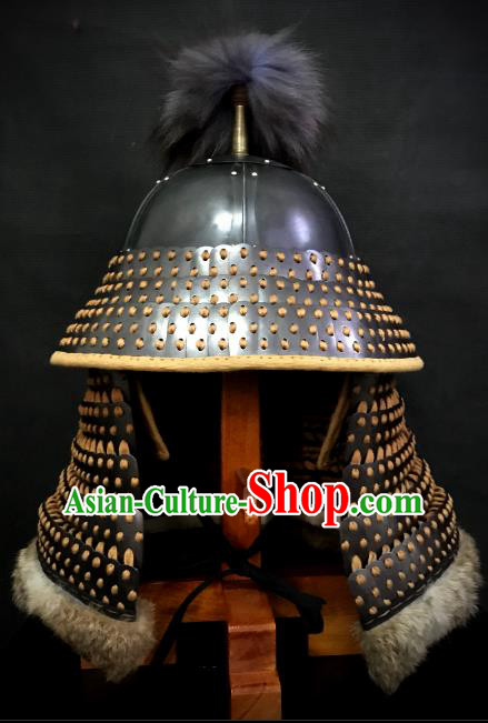 Traditional Chinese Song Dynasty General Armor Hat Headpiece Ancient Film Jin State Soldier Warrior Armet Iron Helmet for Men