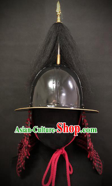 Traditional Chinese Ming Dynasty General Armor Hat Headpiece Ancient Film Soldier Warrior Armet Iron Helmet for Men