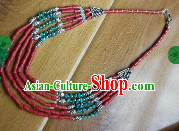 Chinese Traditional Tibetan Nationality Kallaite Beads Necklet Pendant Decoration Zang Ethnic Handmade Necklace Jewelry Accessories for Women