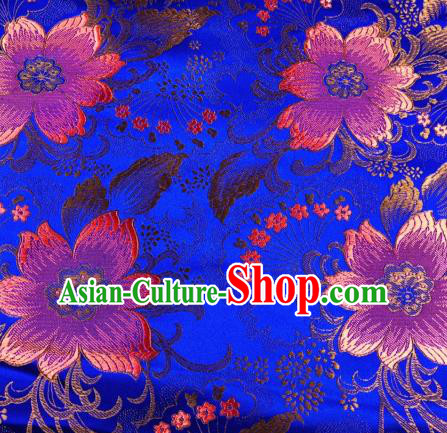 Asian Chinese Traditional Flowers Pattern Design Royalblue Brocade Silk Fabric Cheongsam Tapestry Satin Material DIY Damask