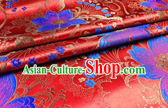 Asian Chinese Traditional Flowers Pattern Design Red Brocade Silk Fabric Cheongsam Tapestry Satin Material DIY Damask