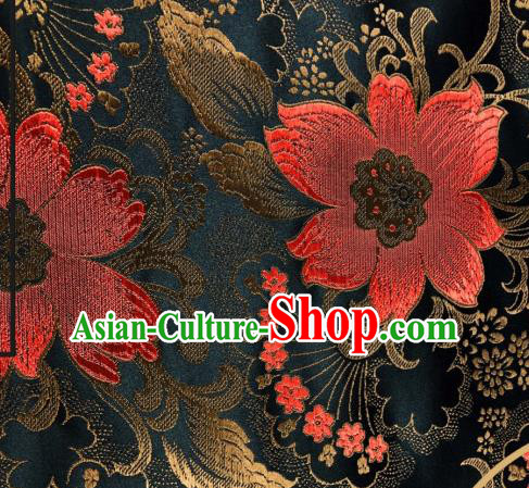 Asian Chinese Traditional Flowers Pattern Design Black Brocade Silk Fabric Cheongsam Tapestry Satin Material DIY Damask