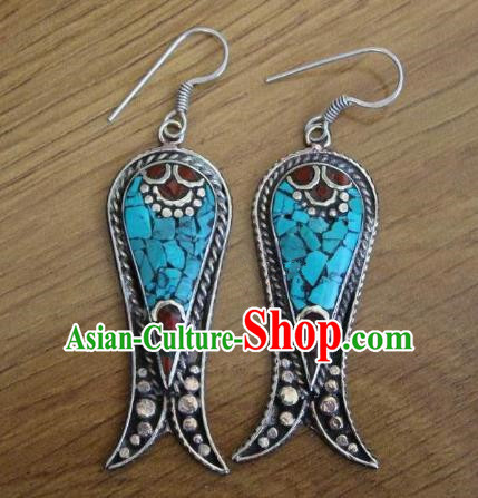 Chinese Traditional Tibetan Nationality Folk Dance Silver Fish Ear Accessories Handmade Eardrop Decoration Zang Ethnic Earrings for Women