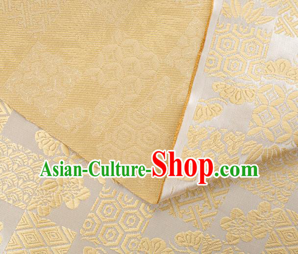 Japanese Traditional Bamboo Leaf Coppor Pattern Design Light Yellow Brocade Fabric Silk Material Traditional Asian Japan Kimono Dress Satin Tapestry