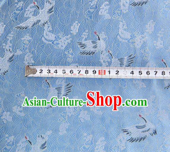 Japanese Traditional Cloud Crane Pattern Design Light Blue Brocade Fabric Silk Material Traditional Asian Japan Kimono Dress Satin Tapestry