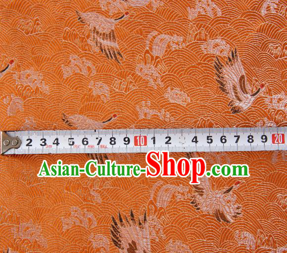 Japanese Traditional Cloud Crane Pattern Design Orange Brocade Fabric Silk Material Traditional Asian Japan Kimono Dress Satin Tapestry