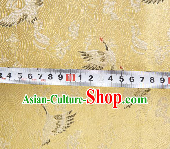 Japanese Traditional Cloud Crane Pattern Design Light Yellow Brocade Fabric Silk Material Traditional Asian Japan Kimono Dress Satin Tapestry