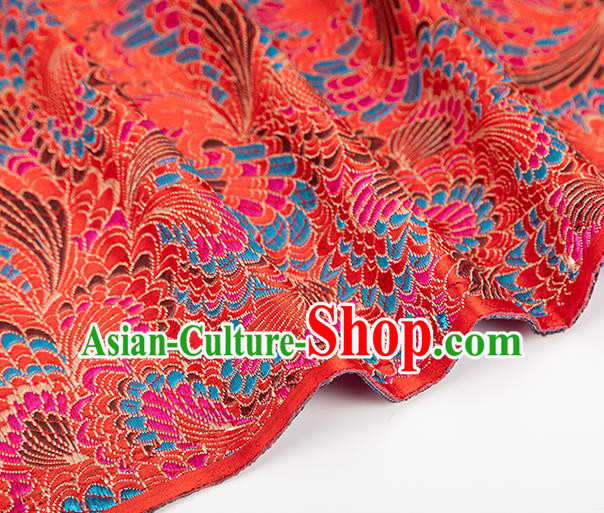 Chinese Classical Phoenix Tail Pattern Design Red Brocade Silk Fabric Tapestry Material Asian Traditional DIY Tang Suit Satin Damask