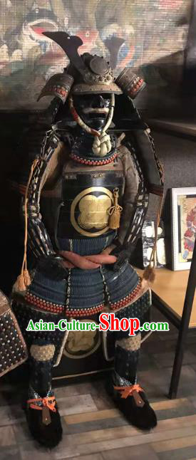 Japanese Traditional General Black Body Armor Outfits Ancient Film Warrior Shogun Armour Costumes and Helmet for Men