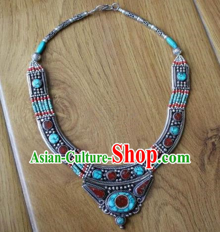 Chinese Traditional Tibetan Nationality Necklet Pendant Decoration Zang Ethnic Handmade Folk Dance Necklace Jewelry Accessories for Women