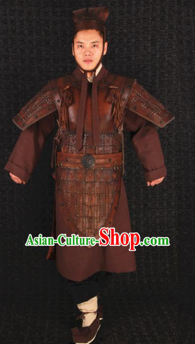 Traditional Chinese Qin Dynasty Soldier Body Armor Outfits Ancient Film Military Officer Armour Terra Cotta Warriors Costumes Full Set
