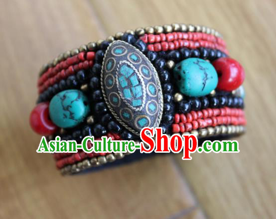 Chinese Traditional Tibetan Nationality Conch Bracelet Jewelry Accessories Decoration Handmade Zang Ethnic Kallaite Bangle for Women