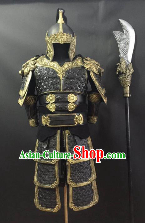 Traditional Chinese Han Dynasty General Body Armor Outfits Ancient Film Warrior Armour Soldier Costumes and Headwear Full Set