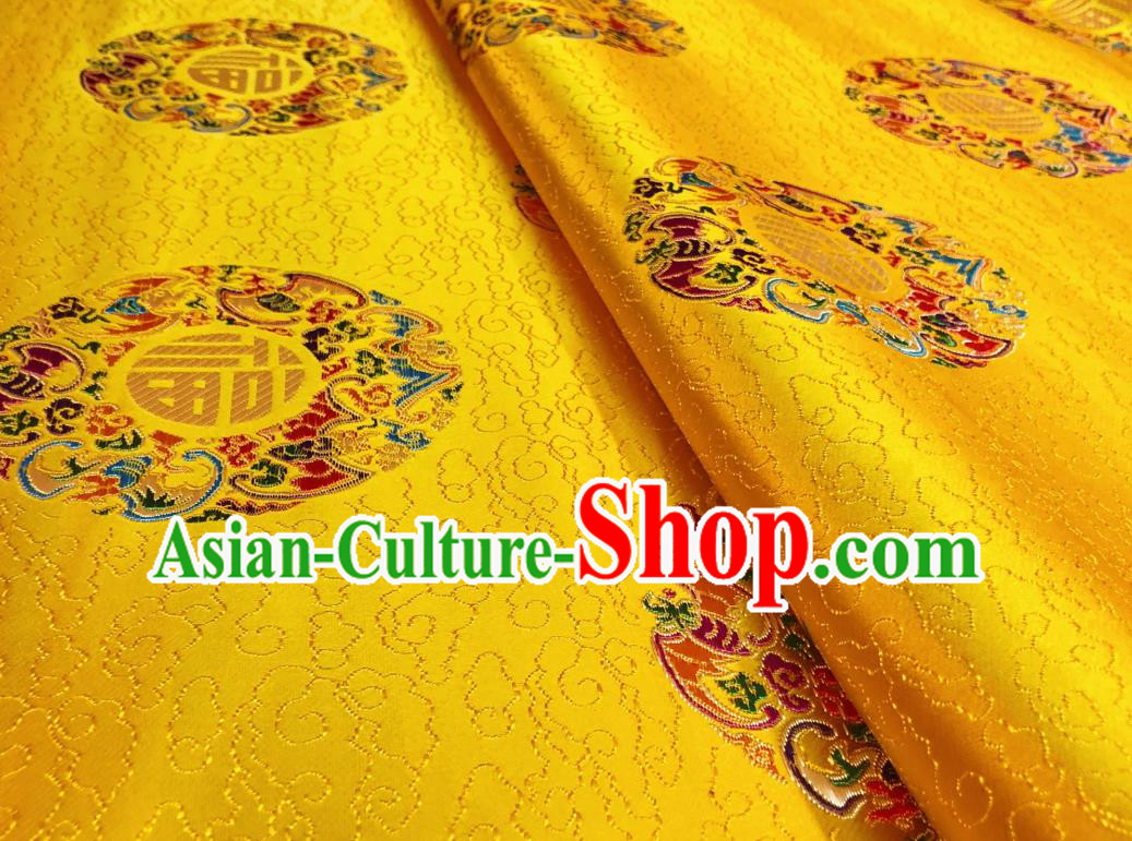 Asian Chinese Traditional Lucky Bats Pattern Design Golden Brocade Silk Fabric Tang Suit Tapestry Material