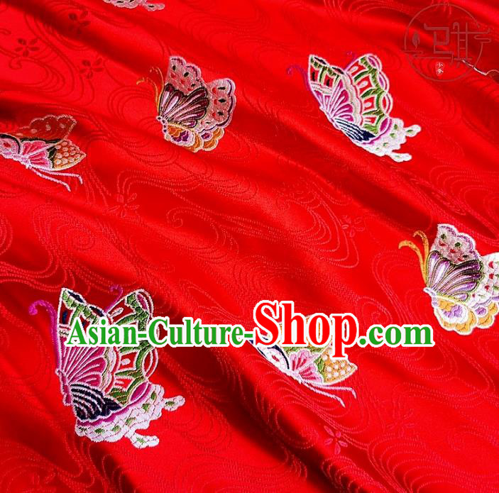 Asian Chinese Traditional Butterfly Pattern Design Red Brocade Silk Fabric Tang Suit Tapestry Wedding Dress Material