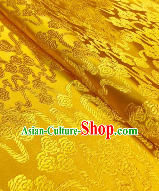 Asian Chinese Traditional Auspicious Clouds Pattern Design Yellow Brocade Silk Fabric Tang Suit Tapestry Imperial Robe Material