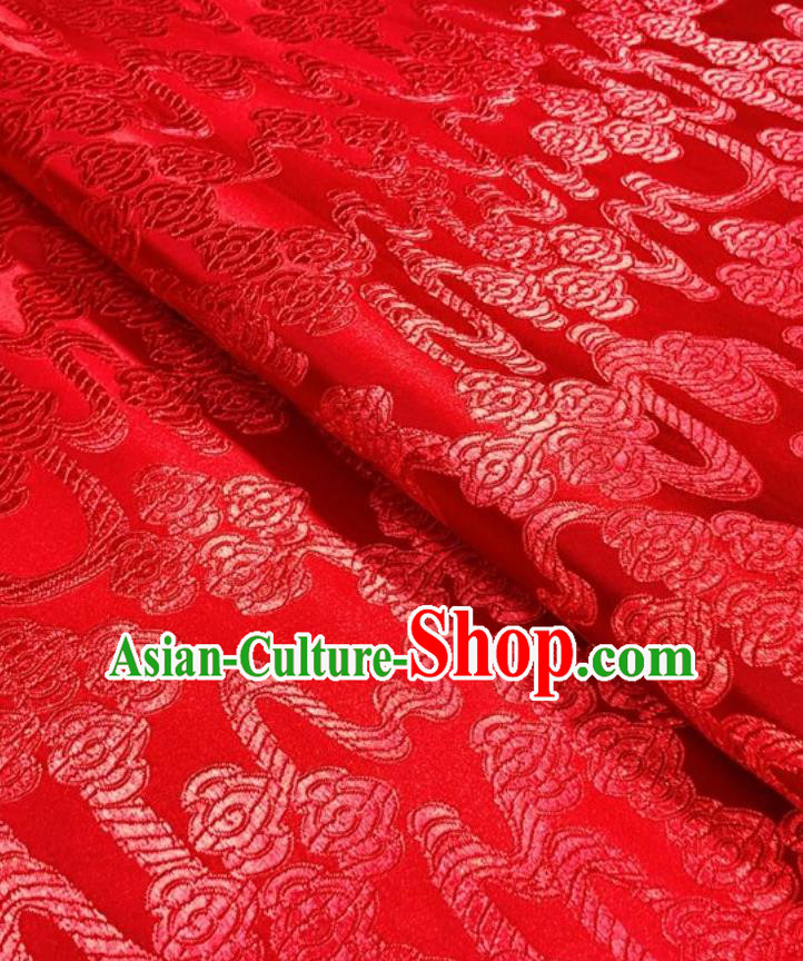 Asian Chinese Traditional Auspicious Clouds Pattern Design Red Brocade Silk Fabric Tang Suit Tapestry Imperial Robe Material