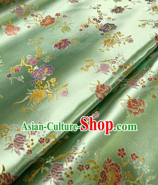 Asian Chinese Traditional Pomegranate Flowers Pattern Design Light Green Brocade Silk Fabric Tang Suit Tapestry Satin Material