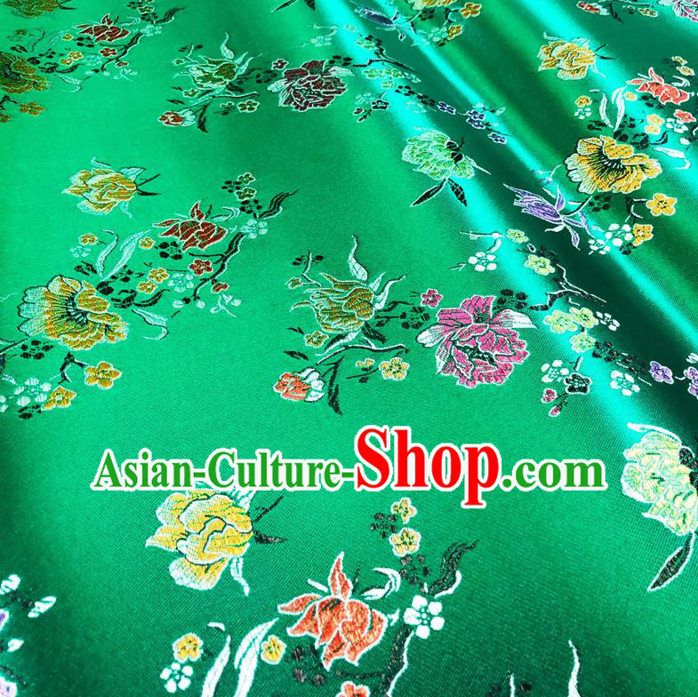 Asian Chinese Traditional Pomegranate Flowers Pattern Design Green Brocade Silk Fabric Tang Suit Tapestry Satin Material
