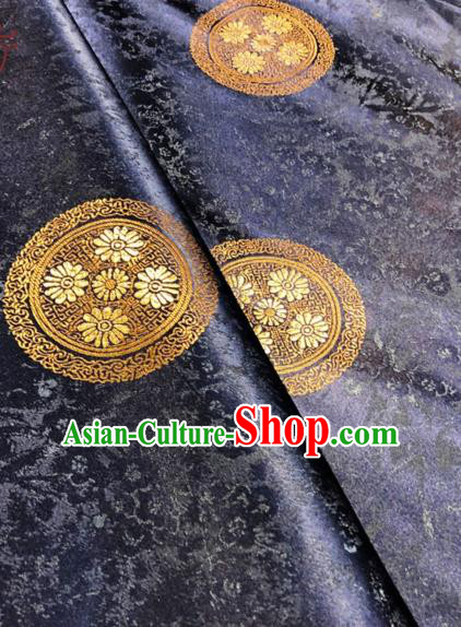 Navy Blue Asian Chinese Traditional Chrysanthemum Pattern Design Nanjing Brocade Silk Fabric Tang Suit Tapestry Satin Material