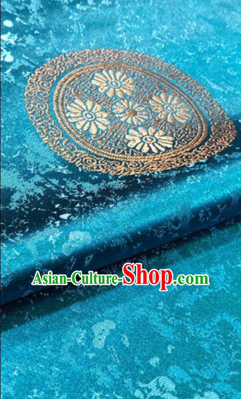 Blue Asian Chinese Traditional Chrysanthemum Pattern Design Nanjing Brocade Silk Fabric Tang Suit Tapestry Satin Material