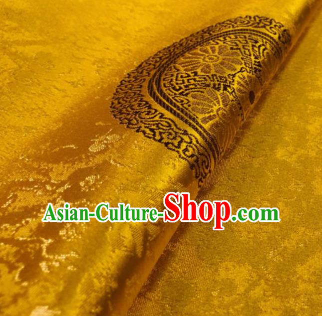 Golden Asian Chinese Traditional Chrysanthemum Pattern Design Nanjing Brocade Silk Fabric Tang Suit Tapestry Satin Material