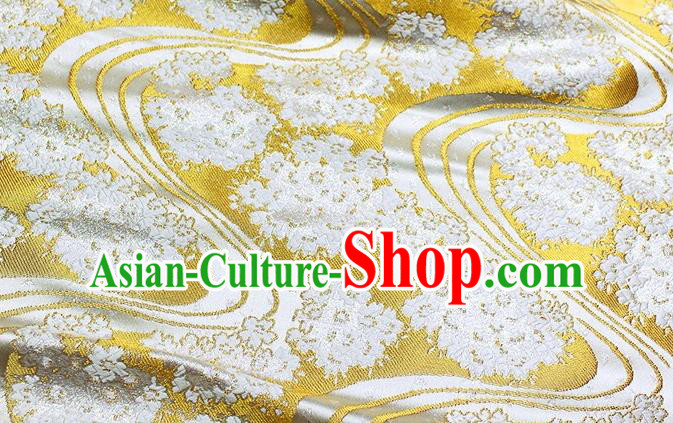 Japanese Traditional Sakura Pattern Design Golden Nishijin Brocade Fabric Silk Material Traditional Asian Yamato Kimono Satin Tapestry