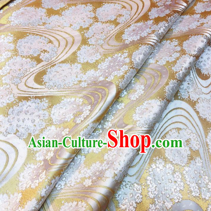 Japanese Traditional Sakura Pattern Design Pink Nishijin Brocade Fabric Silk Material Traditional Asian Yamato Kimono Satin Tapestry