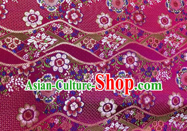 Japanese Traditional Flow Flowers Pattern Design Magenta Nishijin Brocade Fabric Silk Material Traditional Asian Japan Kimono Dress Satin Tapestry