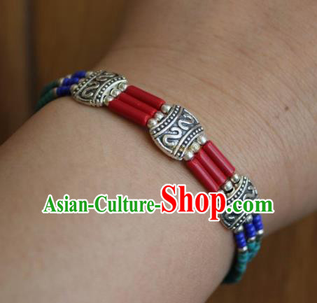 Chinese Traditional Tibetan Nationality Silver Carving Bracelet Jewelry Accessories Decoration Handmade Zang Ethnic Bangle for Women