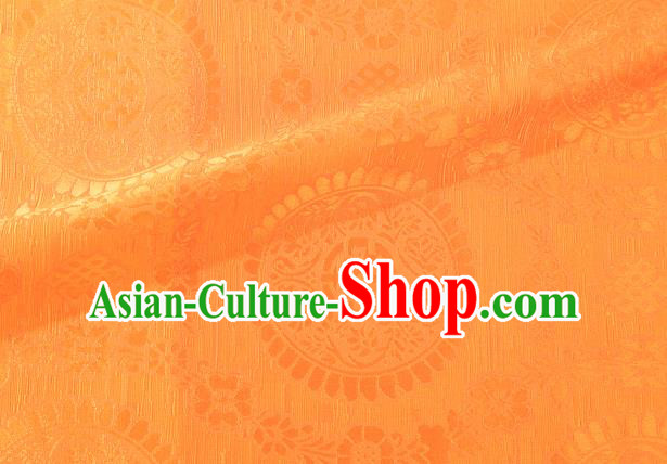 Chinese Classical Lucky Pattern Design Orange Brocade Silk Fabric Tapestry Material Asian Traditional DIY Tibetan Robe Satin Damask