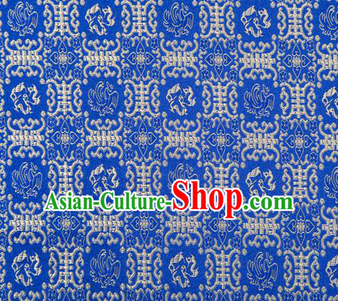 Chinese Classical Monster Pattern Design Deep Blue Brocade Silk Fabric Tapestry Material Asian Traditional DIY Qipao Dress Satin Damask